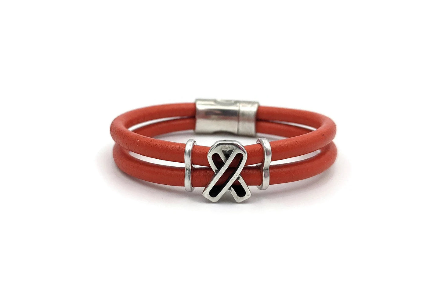 Kidney Cancer Orange Double Band Leather Bracelet