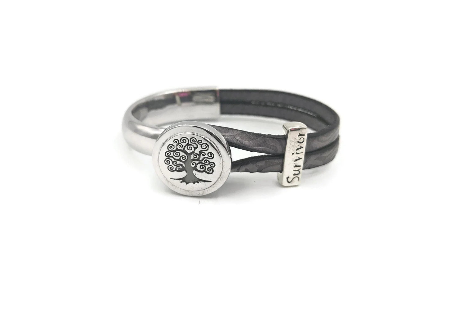 Brain Cancer Tree Of Life Half Cuff Bracelet