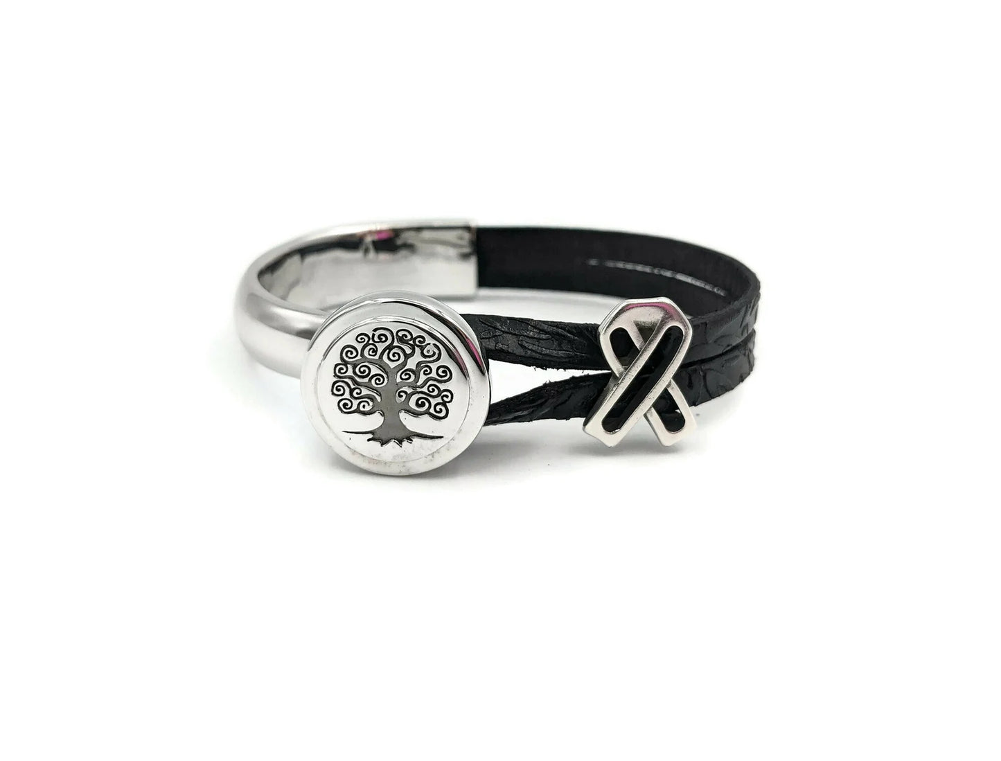 Melanoma/ Skin Cancer Tree Of Life Leather Bracelet