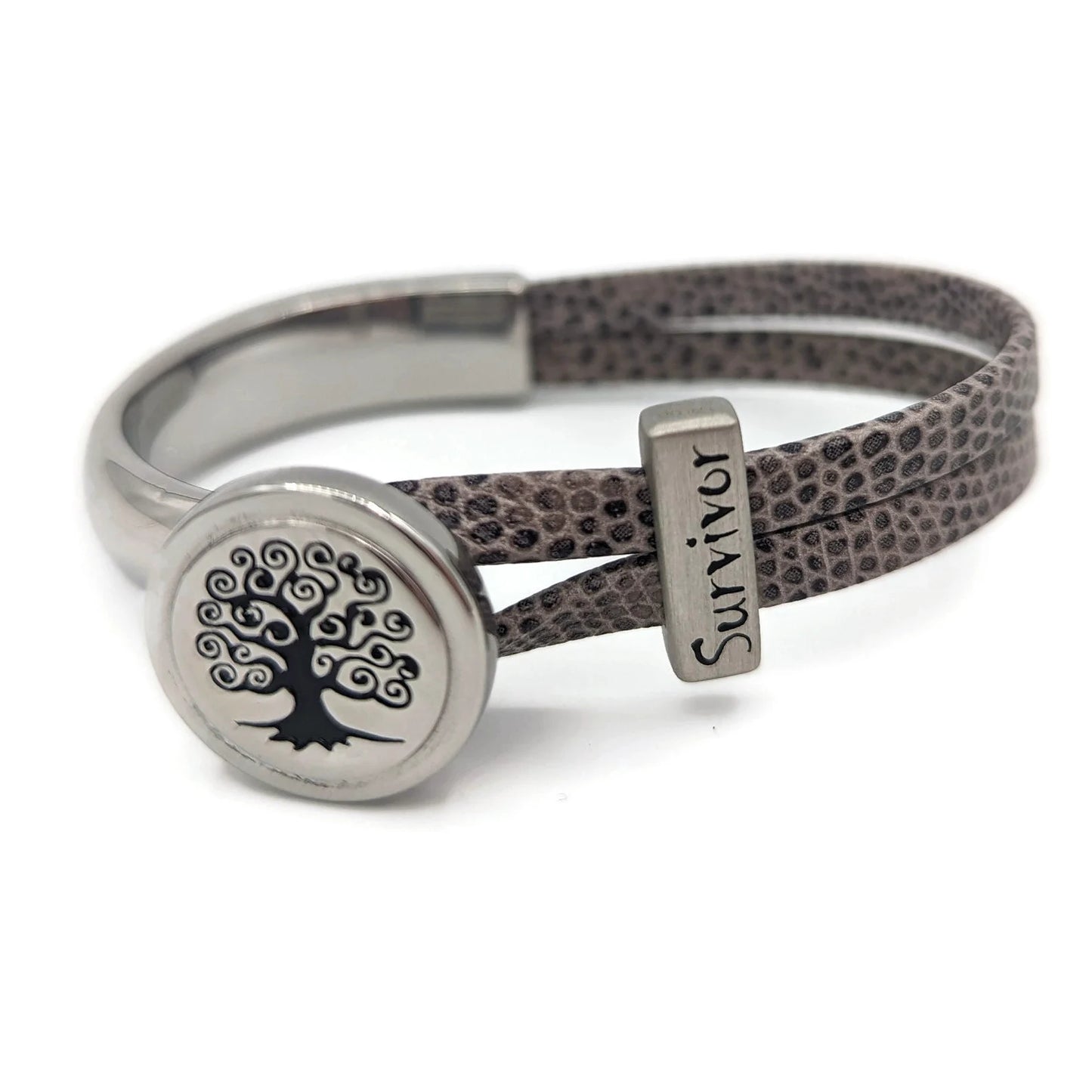 Brain Cancer Tree Of Life Half Cuff Bracelet