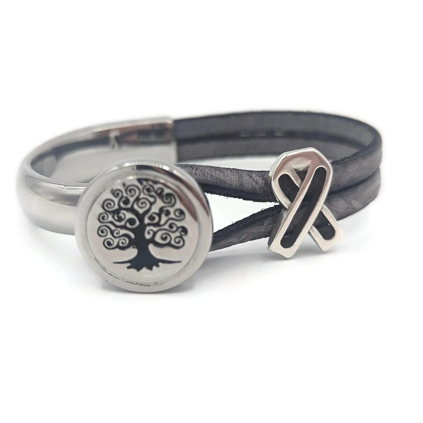 Brain Cancer Tree Of Life Half Cuff Bracelet