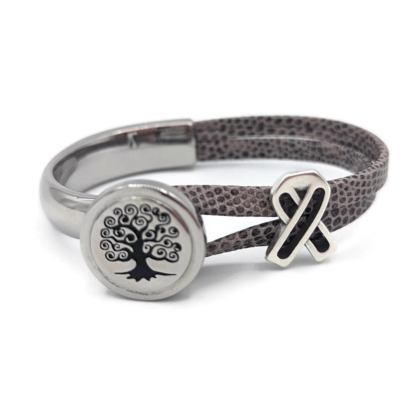 Brain Cancer Tree Of Life Half Cuff Bracelet