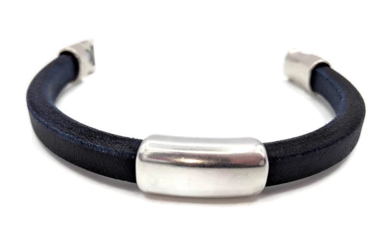 Navy Blue Long Tube Licorice Leather Bracelet